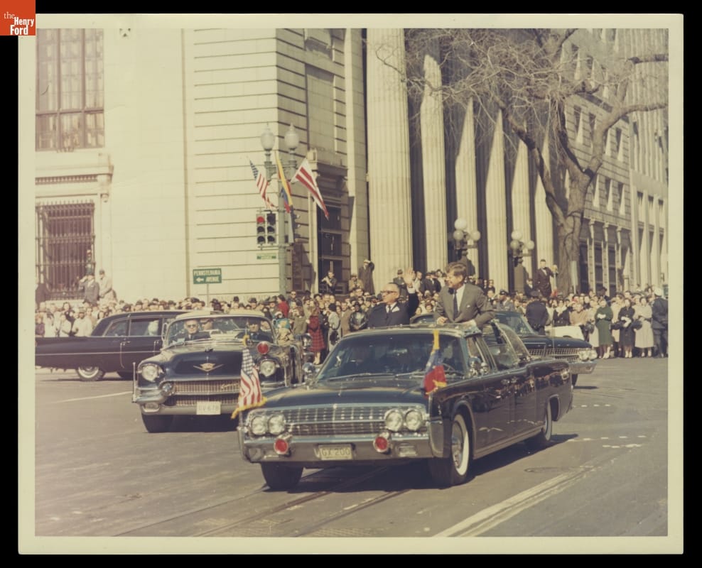 President Kennedy Riding in the 1961 Presidential Lincoln Limousine with Venezuelan President Romulo Betancourt, Washington, D.C., 1963