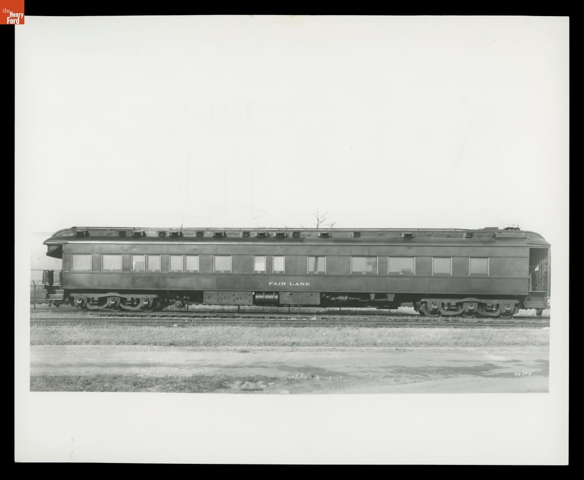 Black-and-white image of train car