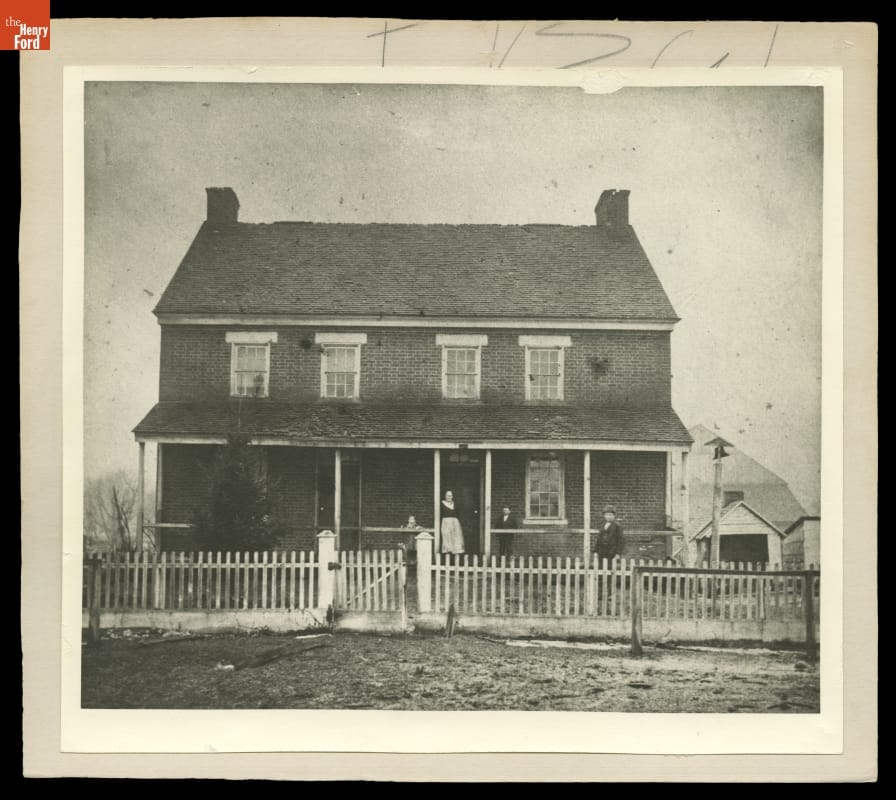 Firestone Farmhouse at Its Original Site, Columbiana County, Ohio, circa 1876, Robert, Harvey and Elmer with Grandmother Sally Anne Firestone