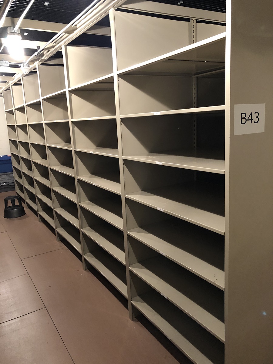 Long set of empty shelves
