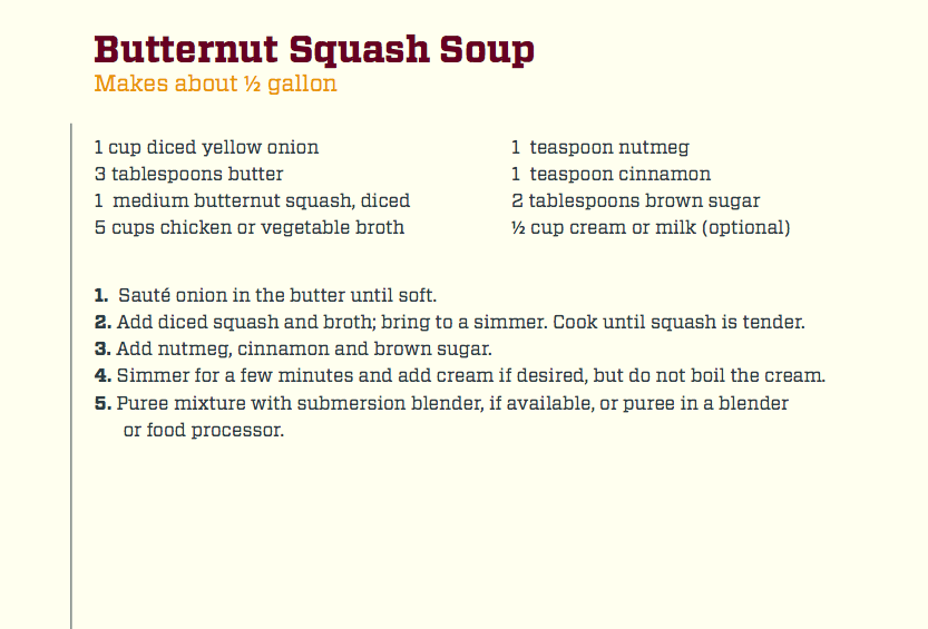 recipe card containing text