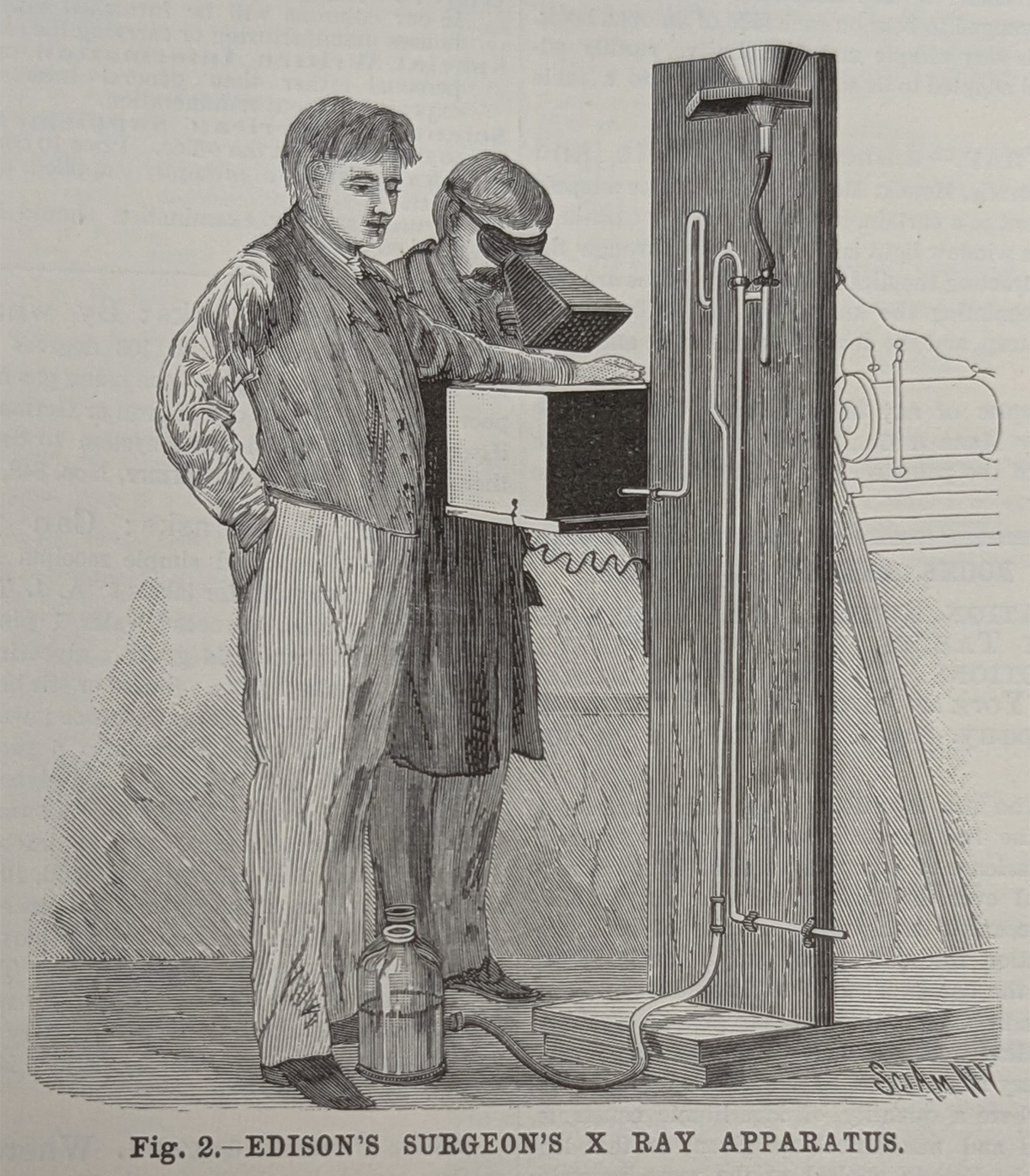 Illustration from Scientific American announcing Edison's fluoroscope in April 1896