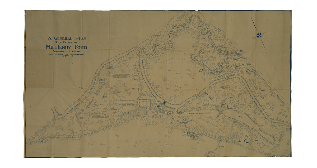 Blueprint showing aerial view