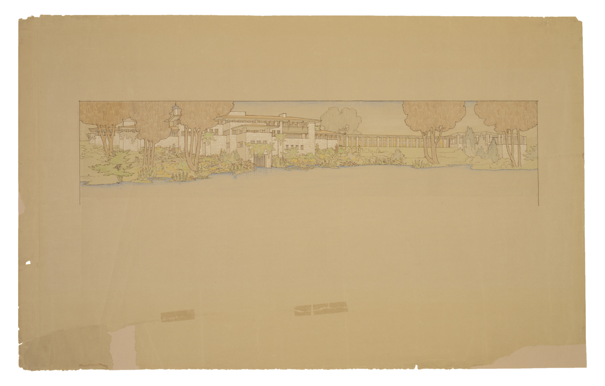 Drawing of house and yard on manila paper