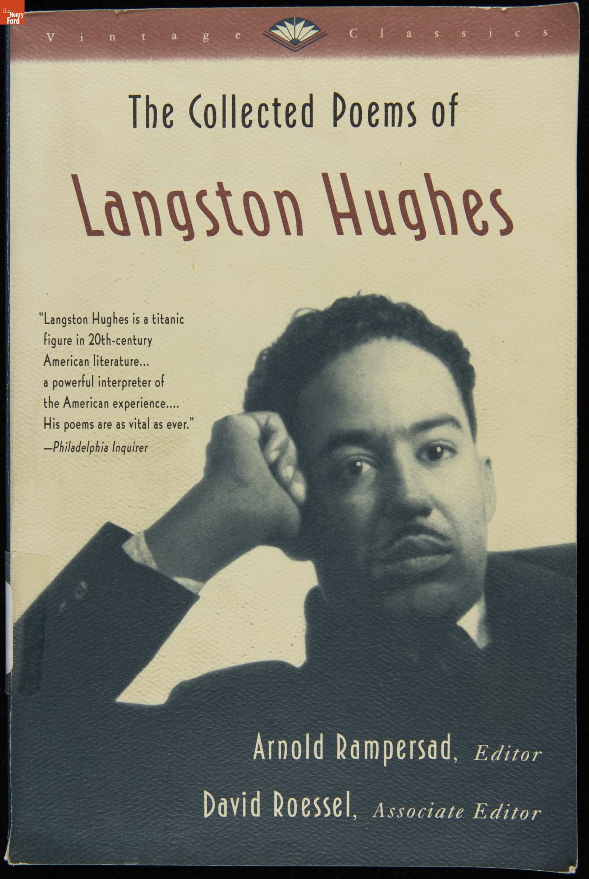 The Collected Poems of Langston Hughes, 1995 Page with text and image of man holding up his head with one bent arm