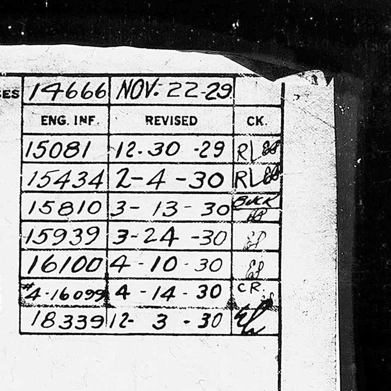 Handwritten text in tabular format with numbers, dates, and initials 