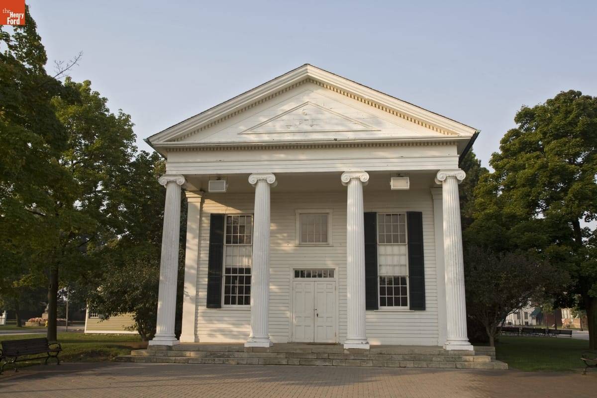 Town Hall in Greenfield Village, September 2007 / Photographed by Michelle Andonian White wooden building with four large columns in front