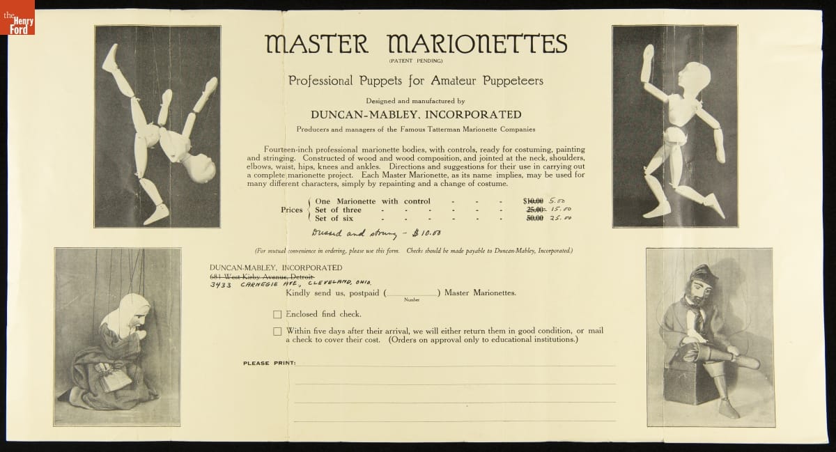 Page with text and images of marionettes