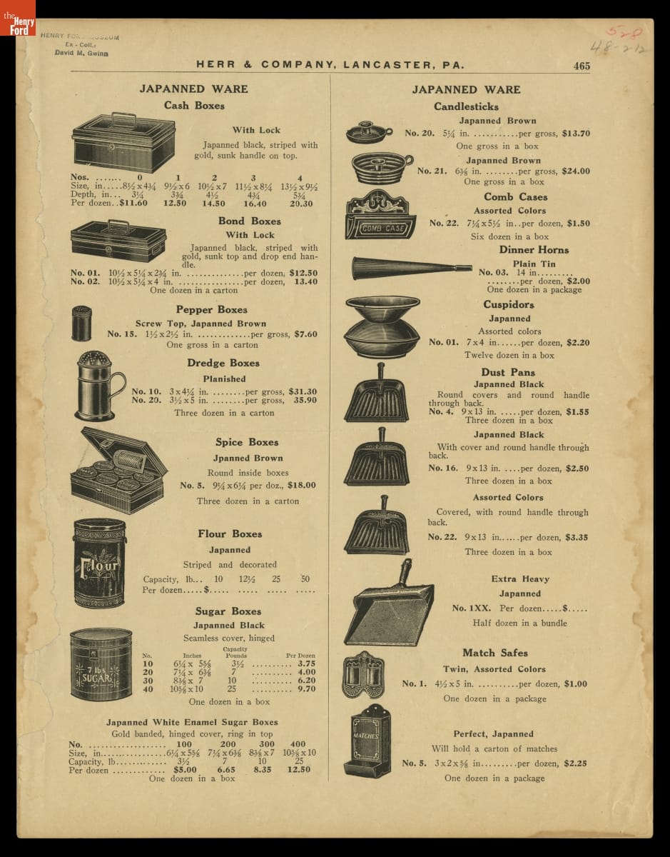 Herr & Company Trade Catalog, circa 1926 Page of a trade catalog depicting tools for purchase
