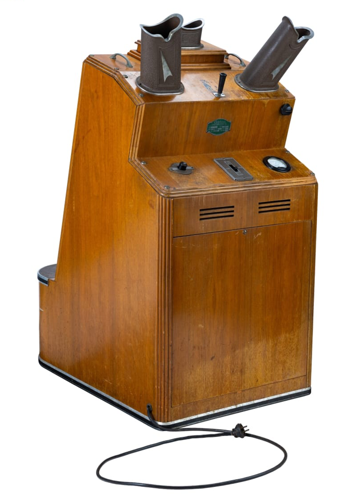 wooden box with a cord and tubes at the top to look through