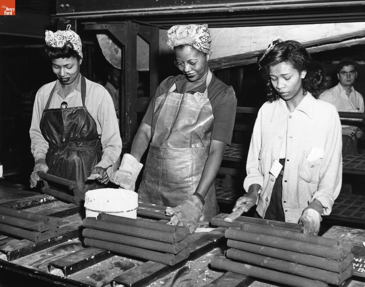 Women Making Sandcore Molds for Casting Cylinder Heads for Airplane Engines at the Ford Motor Company Rouge Plant, March 29, 1943.
